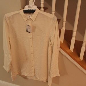 J Jill Silk Forward Seam Tunic Cream Shirt Size M